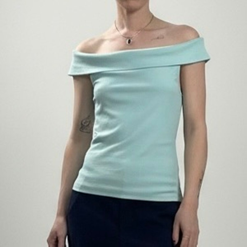 NWT Old Navy Blue Off the Shoulder Foldover Ribbed Blouse