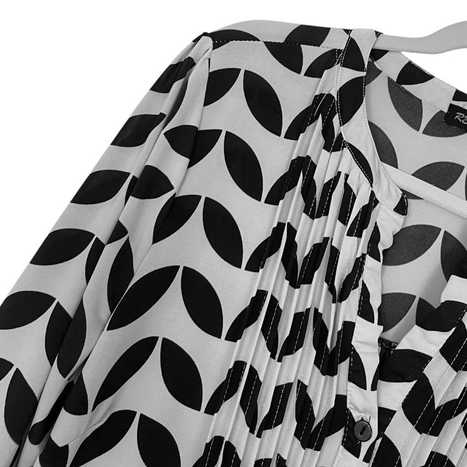 Reborn Black & White Geometric Print 3/4 Sleeve Tunic Blouse