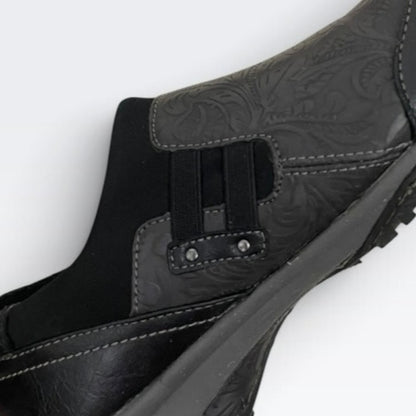 Jambu Black All Terra Design Floral Embossed Comfort Shoes
