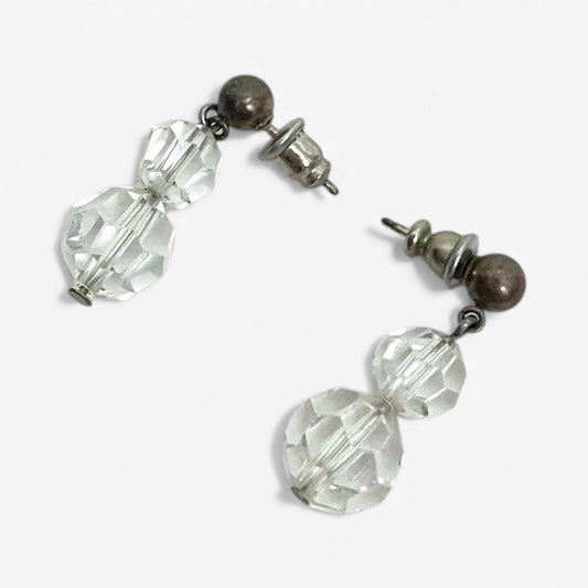Vintage Clear Beaded Silver Earrings