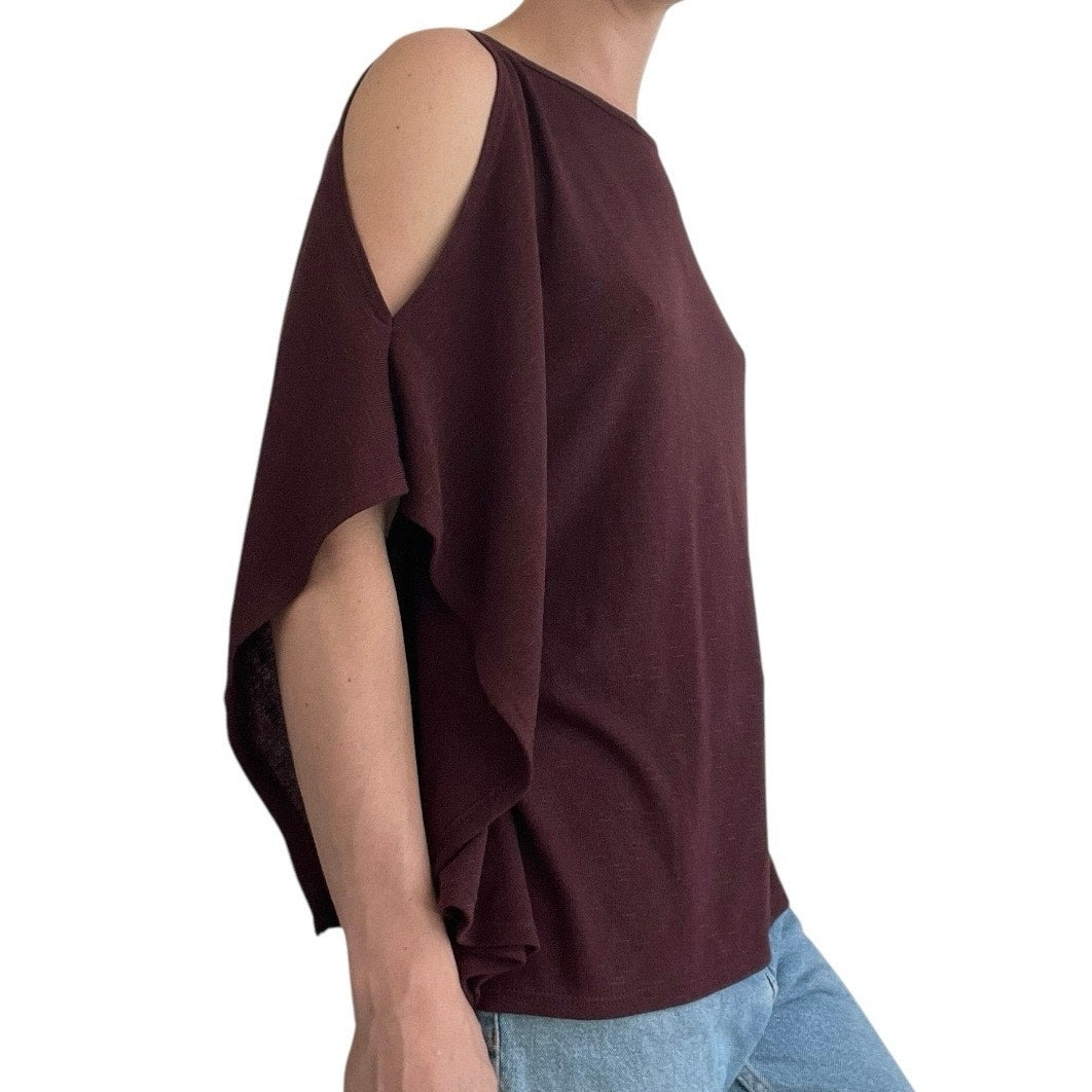 White House Black Market Maroon Cold Shoulder Blouse