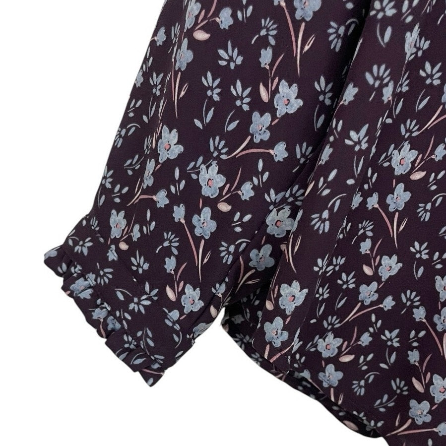 LOFT Purple Floral Button Down Long Sleeve Blouse