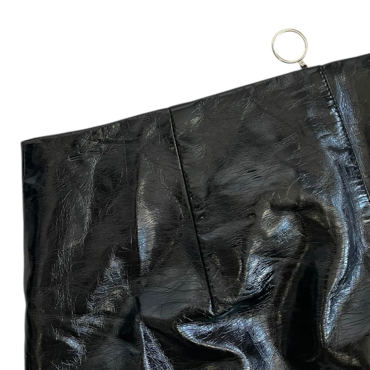 Faux Leather Black & White Hand Painted Abstract Y2K Zip Up Mini Skirt