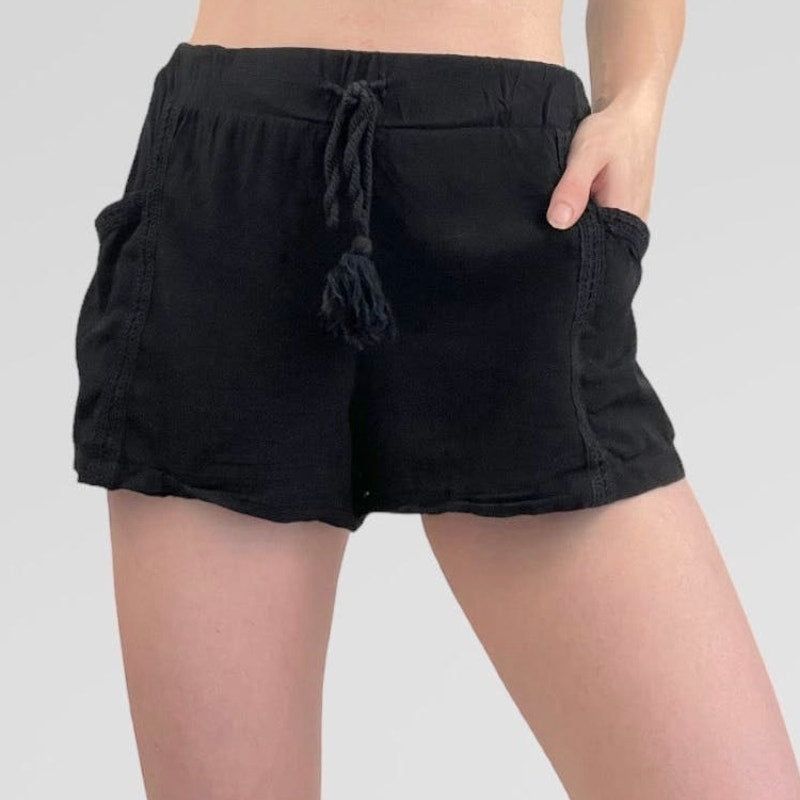 Cotton: On Black Boho Stretchy Casual Mini Shorts