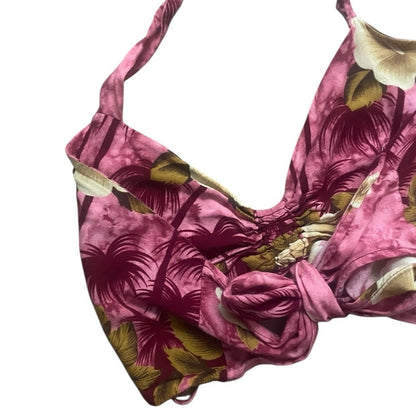 Hibiscus Collection Hawaii Tropical Floral Halter Neck Open Tie Back Cropped Top