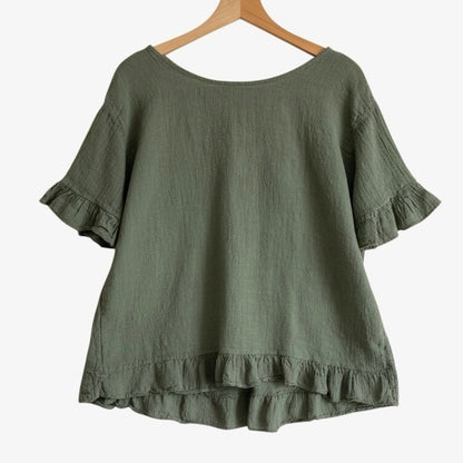 Diverse Olive Green Ruffle Trim Blouse