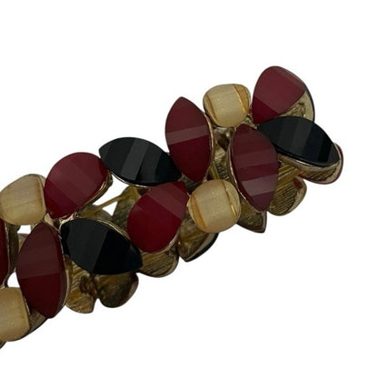 Red Black & Gold Gemstone Stretch Bracelet