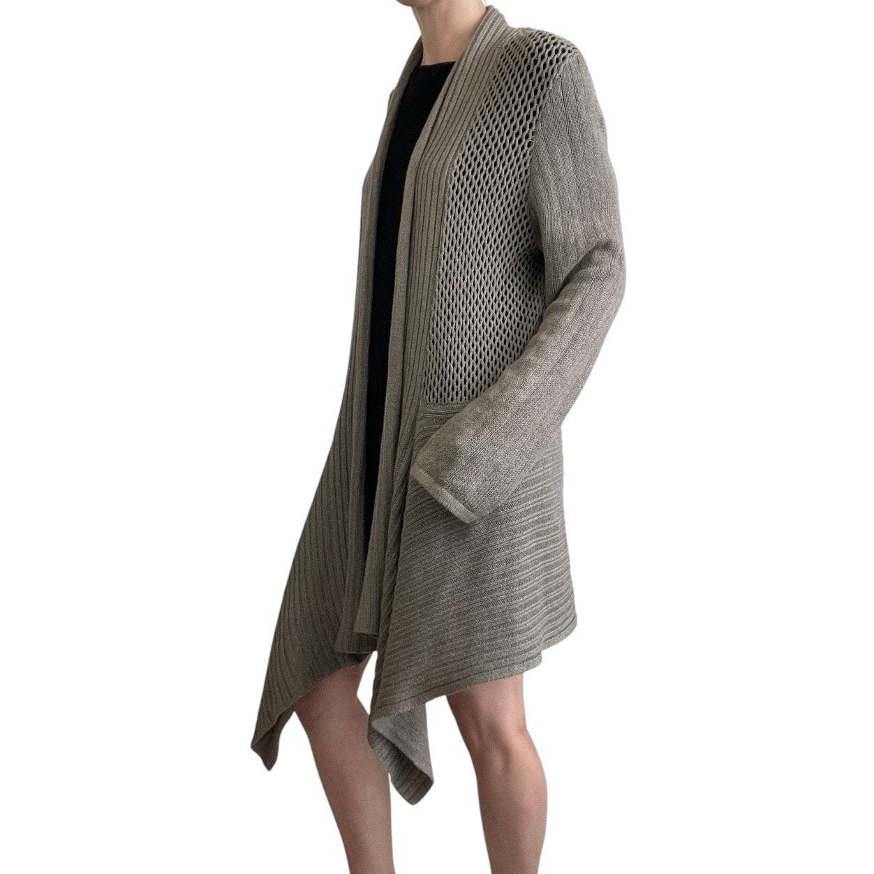 Beige Asymmetrical Knit Long Cardigan Sweater