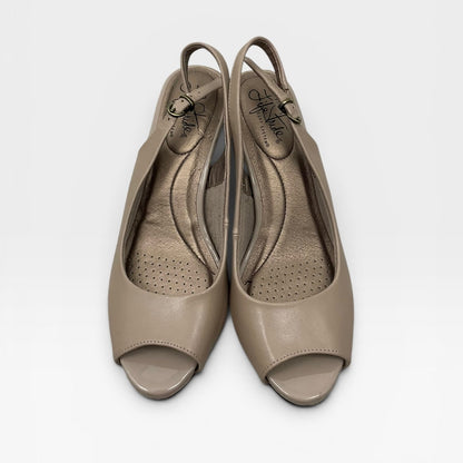 Life Stride Beige Teller Soft System Faux Leather Slingback Heels