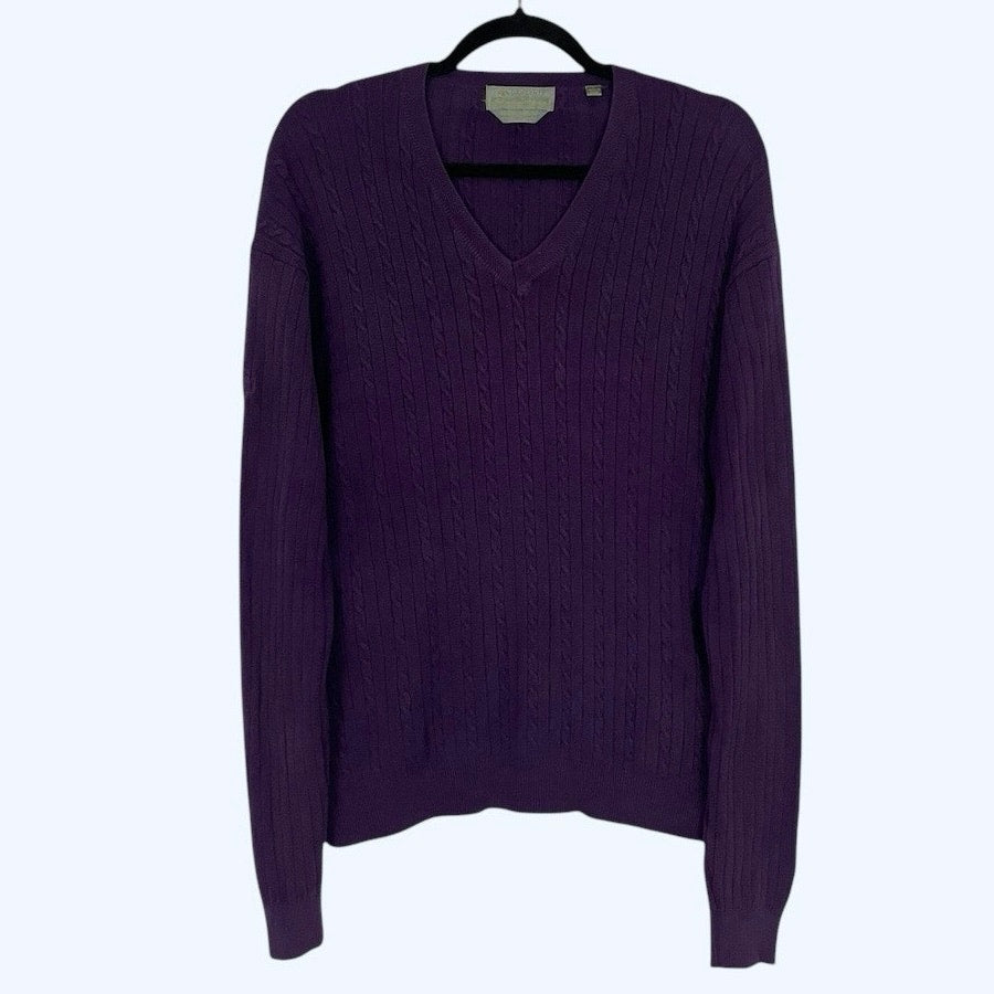 Descente Vintage Purple Cable Knit V-Neck Sweater