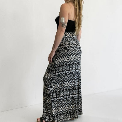 Ultra Flirt Boho Geometric Print Maxi Skirt - Strapless Dress