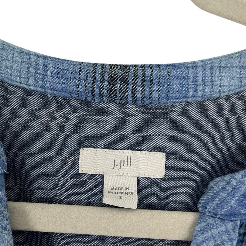 J. Jill Blue Plaid Long Sleeve Button Down Mini Dress