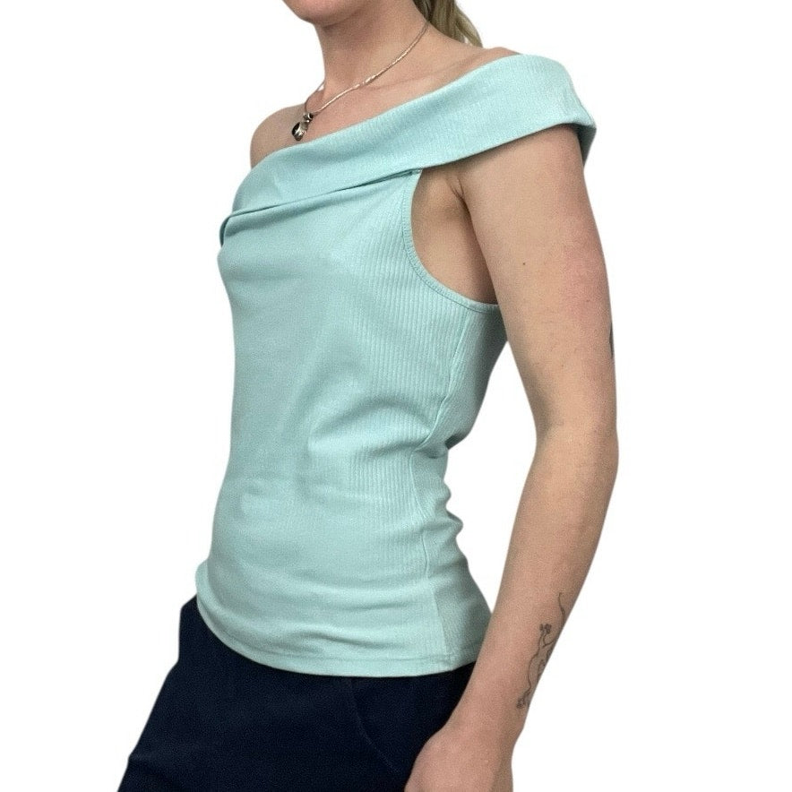 NWT Old Navy Blue Off the Shoulder Foldover Ribbed Blouse