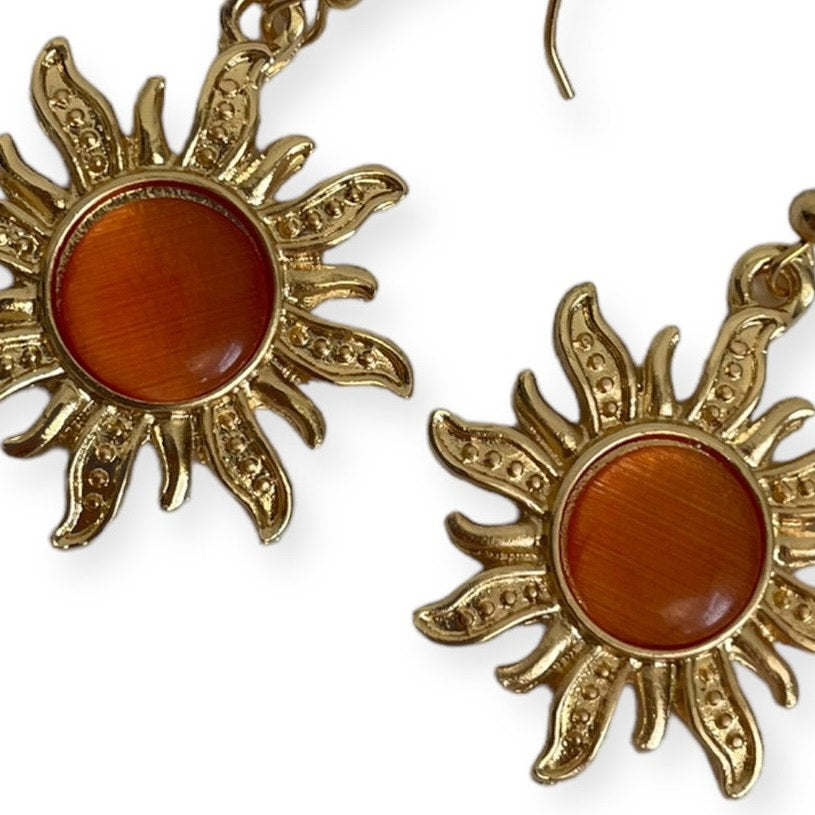 Beautiful Gold Sun Orange Gemstone Earrings