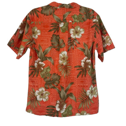 Palmwave Mens Orange Hawaiian Tropical Floral Button Down Shirt