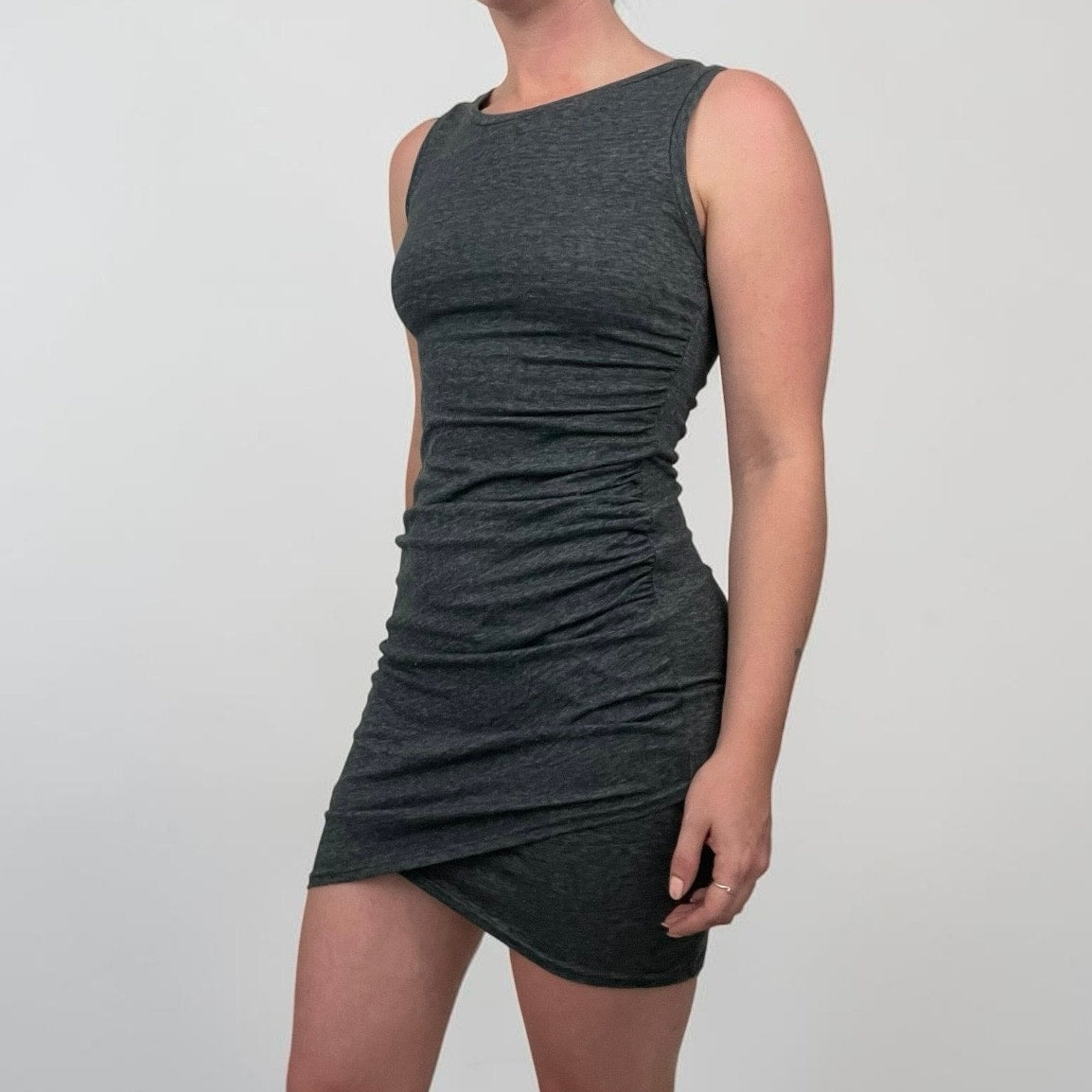 Leith Grey Ruched Asymmetrical Bodycon Mini Dress