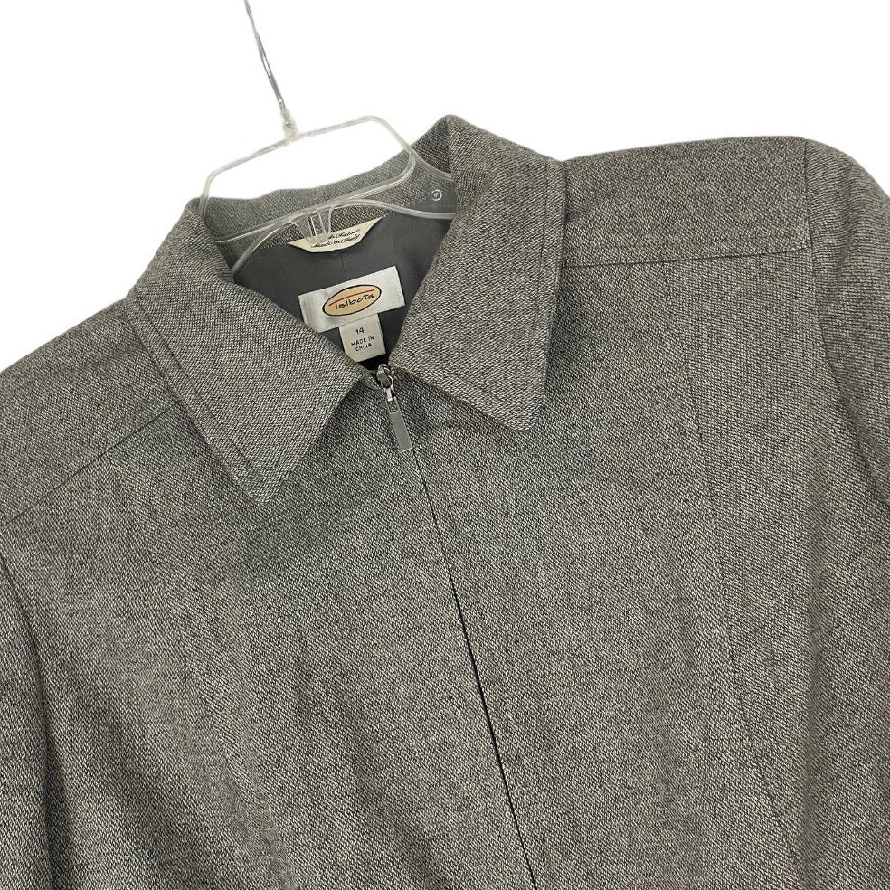 Talbots Grey Stretch Fabric Zip Up Blazer with Shoulder Pads