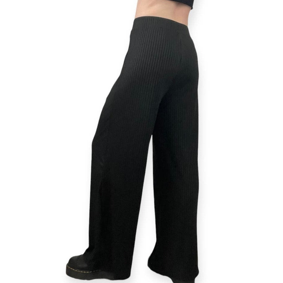 Soft & Stretchy Black Ribbed Loose Wide Leg Pants