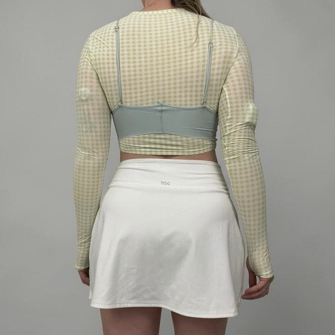 ALO Yoga Sheer Green Gingham Long Sleeve Cropped Top