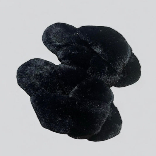Jenni Intimates Black Faux Fur Soft Fluffy Open Toe Slippers