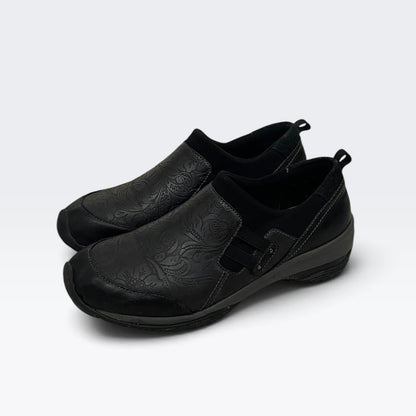 Jambu Black All Terra Design Floral Embossed Comfort Shoes