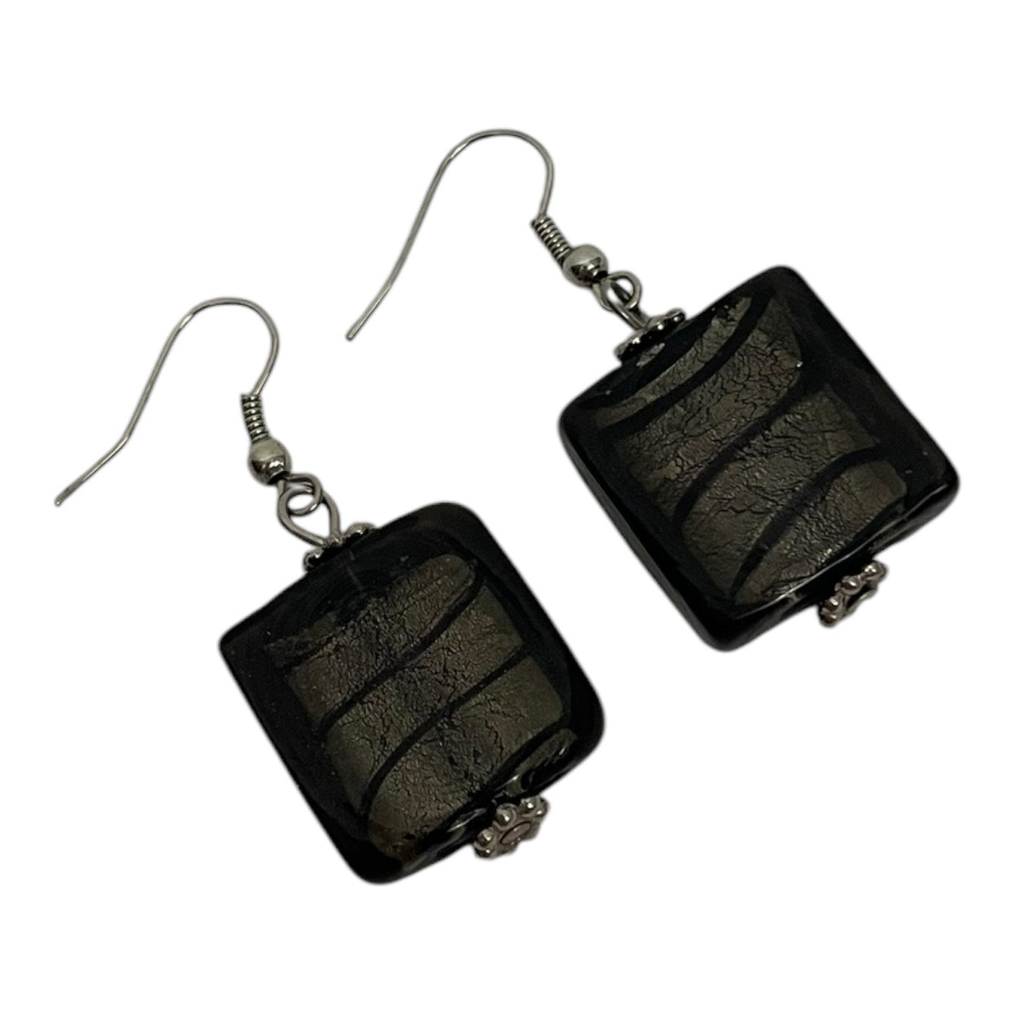 Vintage Translucent Black Square Pendant Earrings