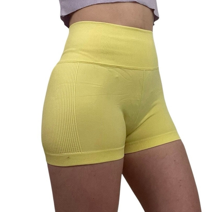 Forever 21 Yellow Ribbed Athletic Mini Spandex Shorts