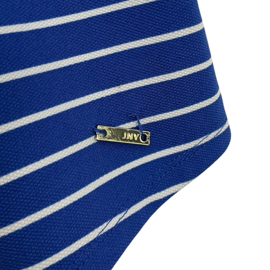 Jones New York Blue & White Striped Short Cuffed Sleeve Blouse
