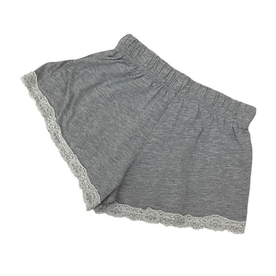 Grey & White Lace Trim Casual Lounge Mini Shorts