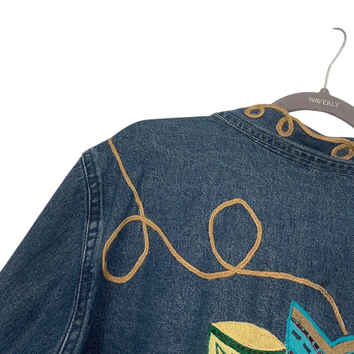 Roaman's Vintage Denim Western Boots Embroidered Button Down Jacket