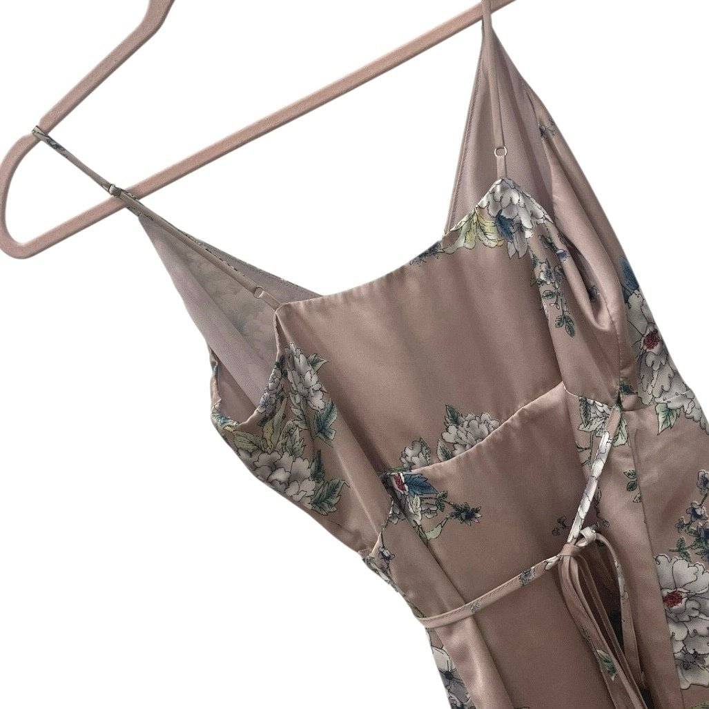 ASTR The Label Silky Pink Floral Tie Back Wrap V-Neck Dress