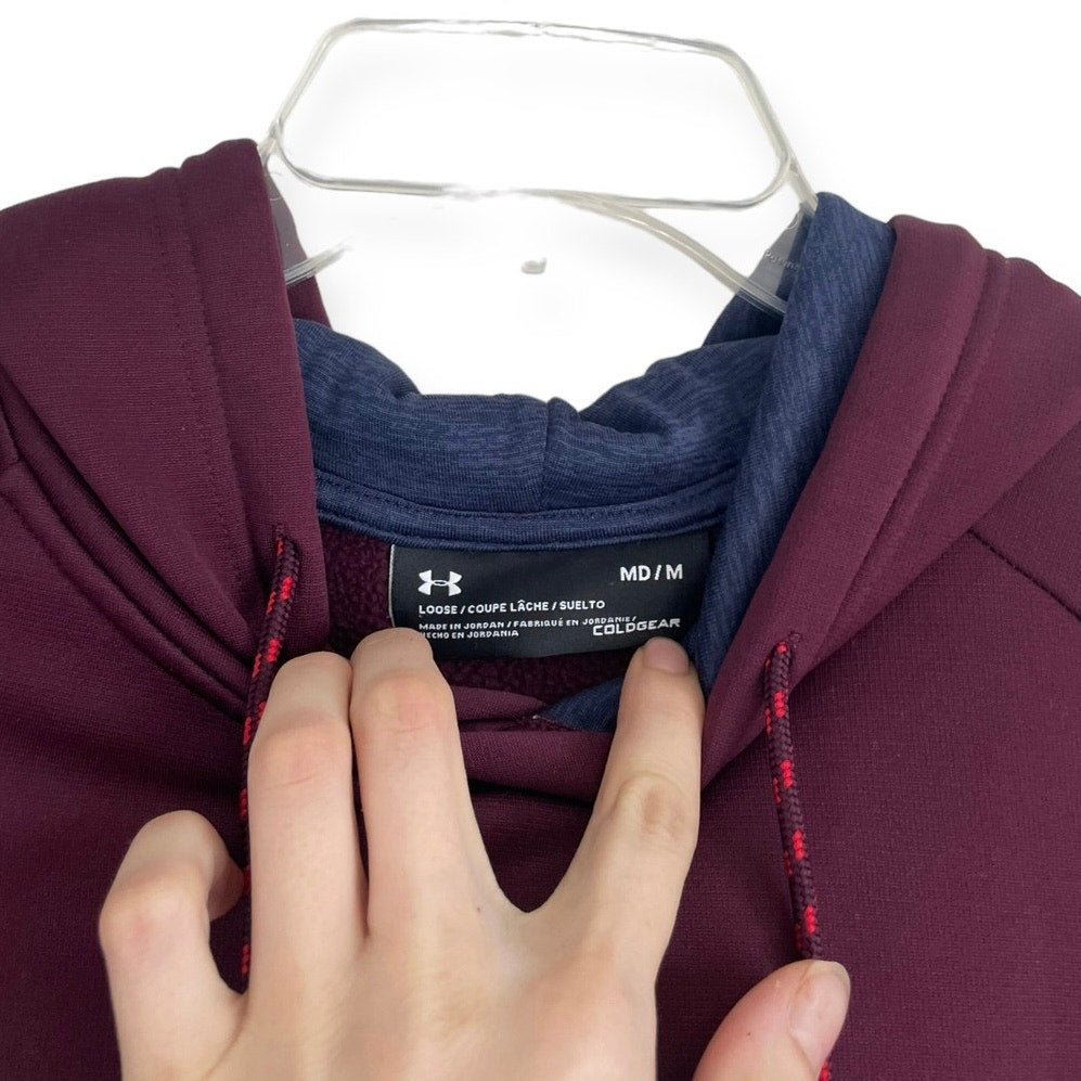 Under Armour Mens Coldgear Storm Maroon Loose Hoodie Sweatshirt