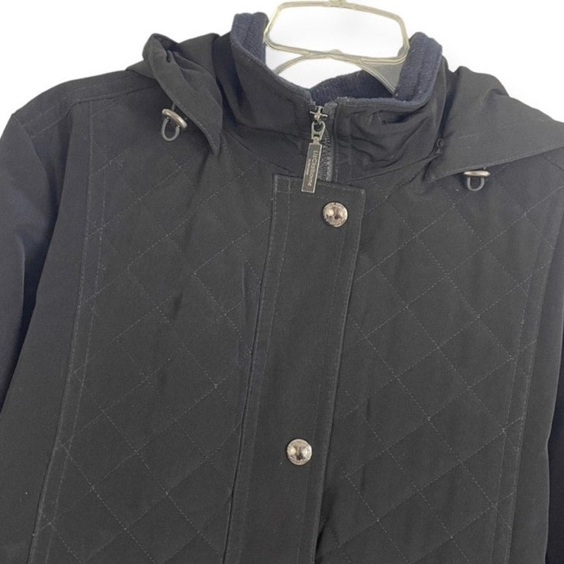 Liz Claiborne Outerwear Black Zip Up Winter Puffer Hooded Coat