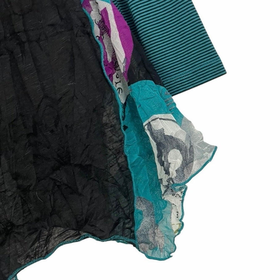 Bali Black & Turquoise Patchwork Layered Tunic Top | Small
