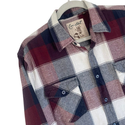 Coastal Mens Red & Navy Plaid Button Down Flannel Shirt