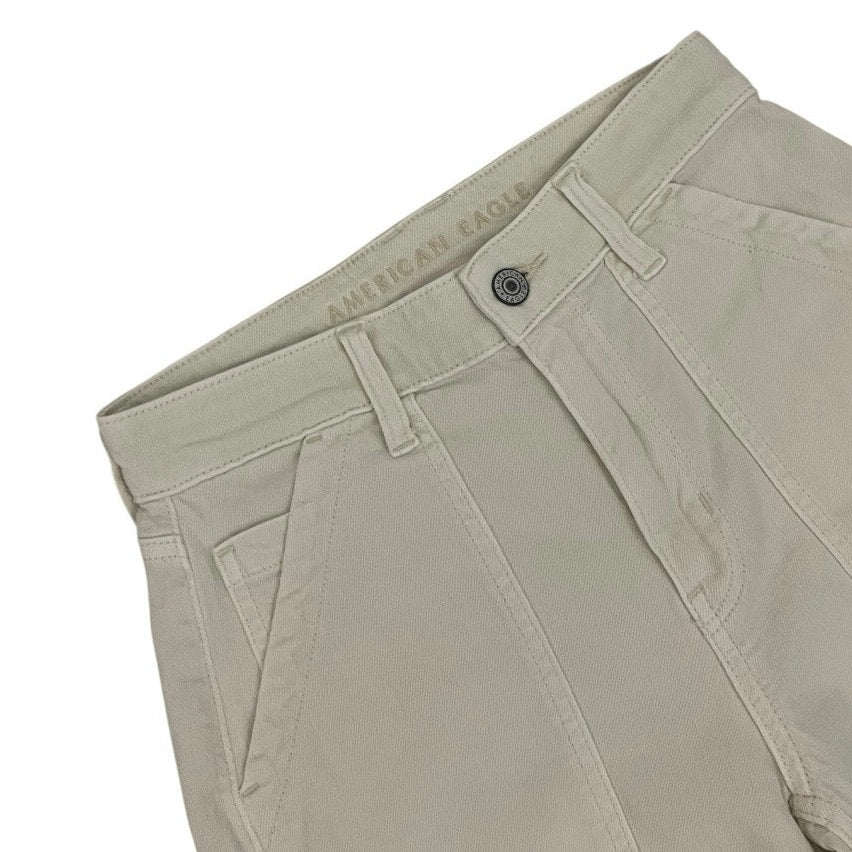 American Eagle Cream Stretch Super High Rise Baggy Wide Leg Pants