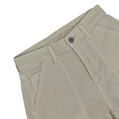 American Eagle Cream Stretch Super High Rise Baggy Wide Leg Pants