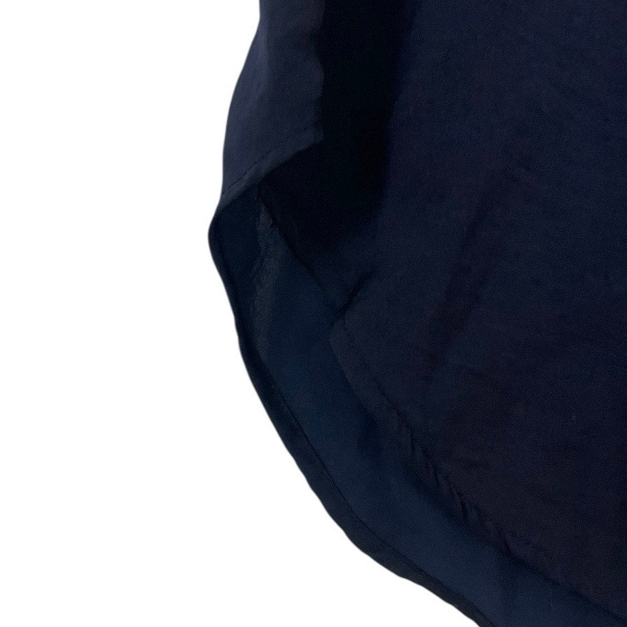 New York & Company Silky Navy Blue Tie Front Blouse