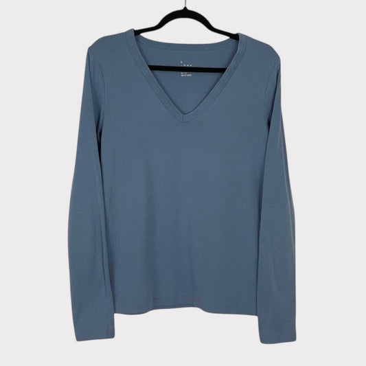 A New Day Soft Blue Long Sleeve V-Neck Top