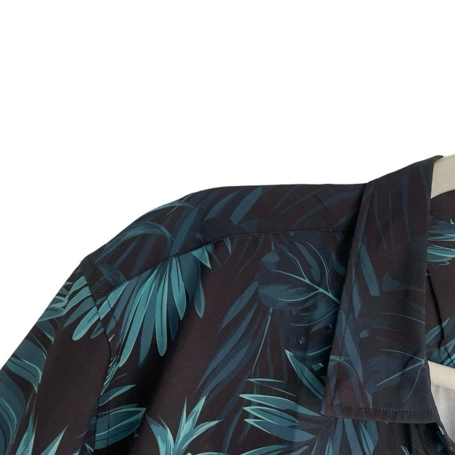 Hisdern Mens Navy Blue Tropical Button Down Shirt