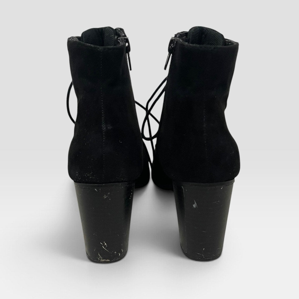 Soda Black Faux Suede Block Heel Lace Up Ankle Boots