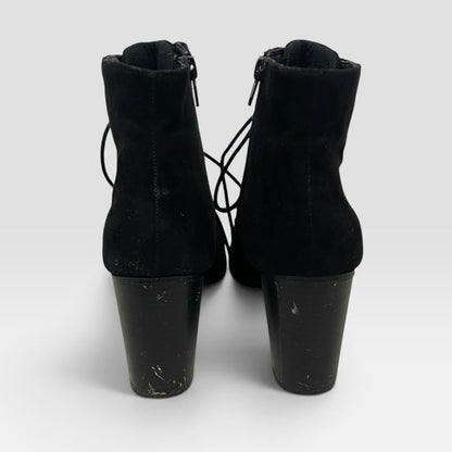 Soda Black Faux Suede Block Heel Lace Up Ankle Boots