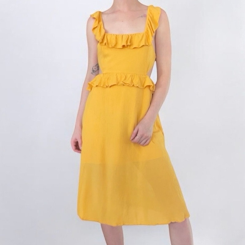 Forever 21 Yellow Ruffled Open Tie Back Mini Dress