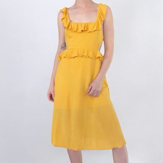 Forever 21 Yellow Ruffled Open Tie Back Mini Dress