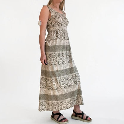 Sonoma Olive Green Medallion Print Boho Maxi Everyday Dress