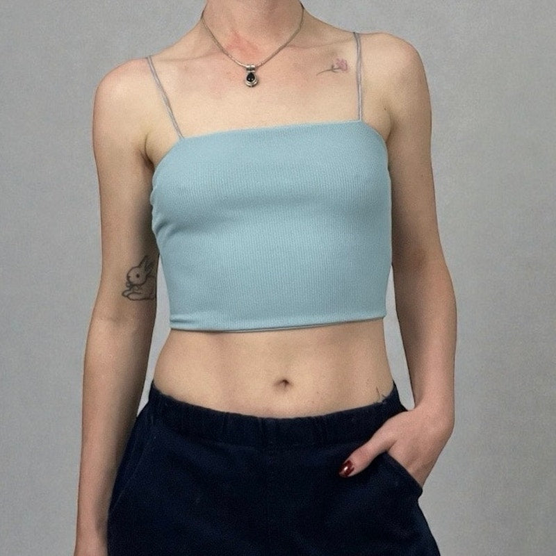 SHEIN Light Blue Ribbed Cropped Tank Top