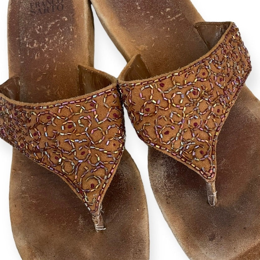 Franco Sarto Brown Leather Embellished Sandals