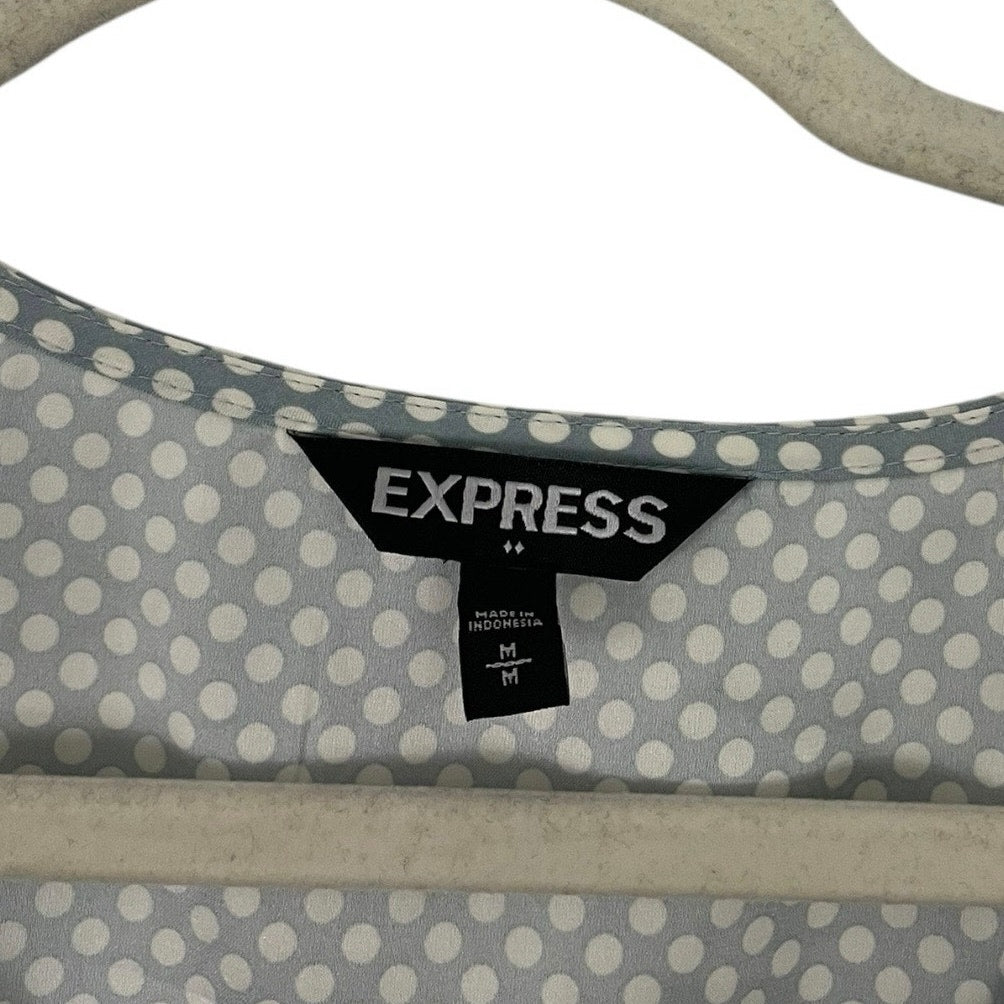 NWT Express Grey & White Polka Dot Quarter Zip V-Neck Cuffed Sleeve Blouse