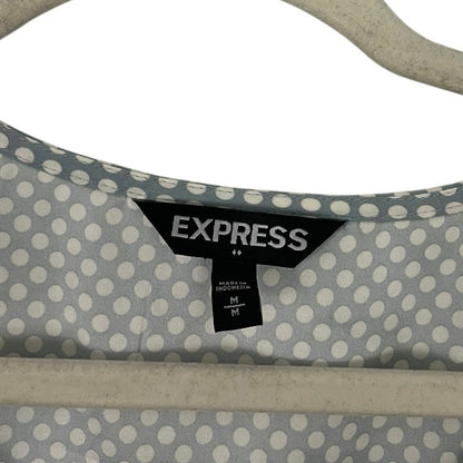 NWT Express Grey & White Polka Dot Quarter Zip V-Neck Cuffed Sleeve Blouse