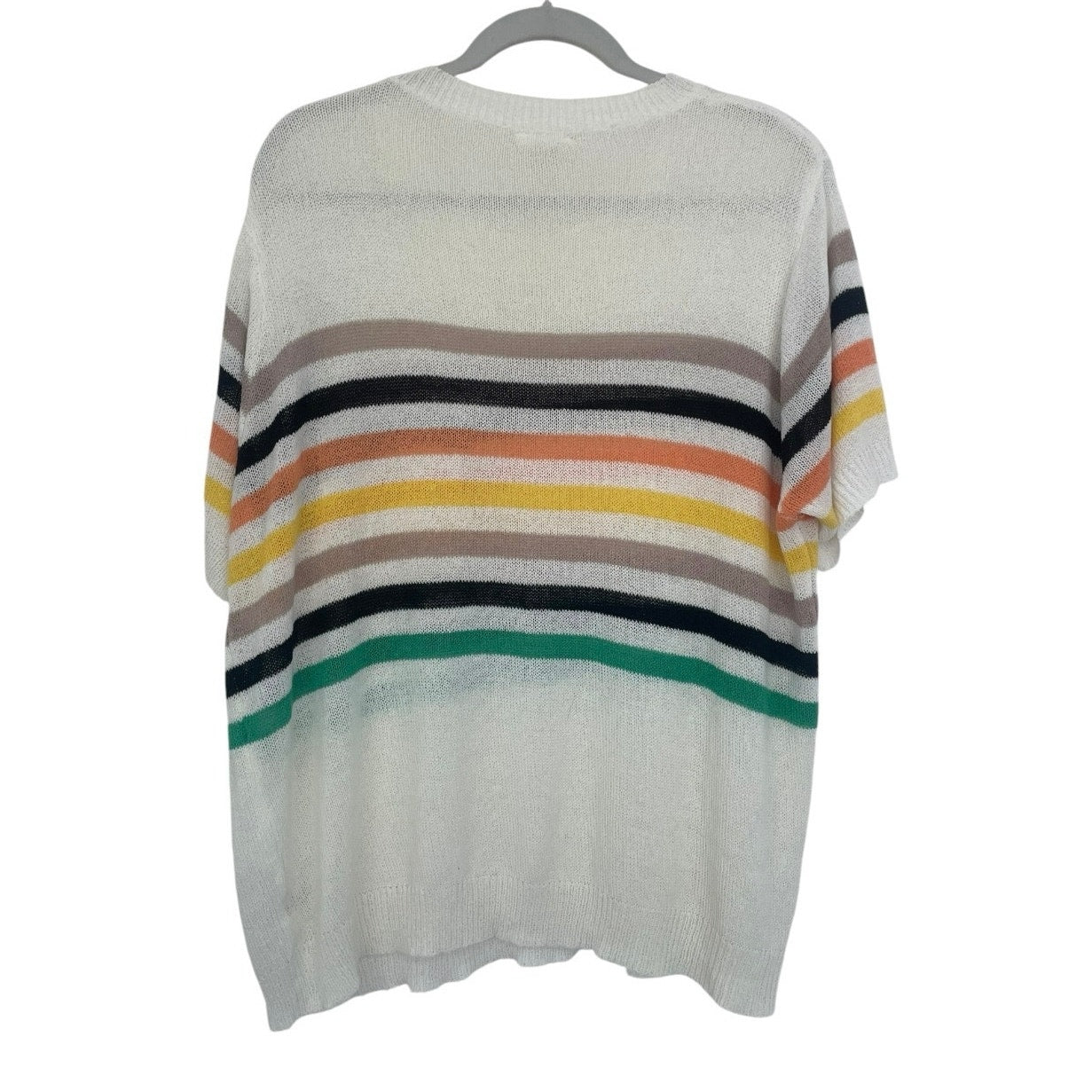 Bibi Cream Striped Colorful Striped Sheer Knit Top